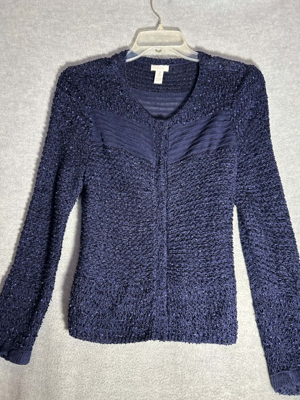 CHICO’S Open Weave Beachy Sparkly Summer Boxy Fit Cardigan